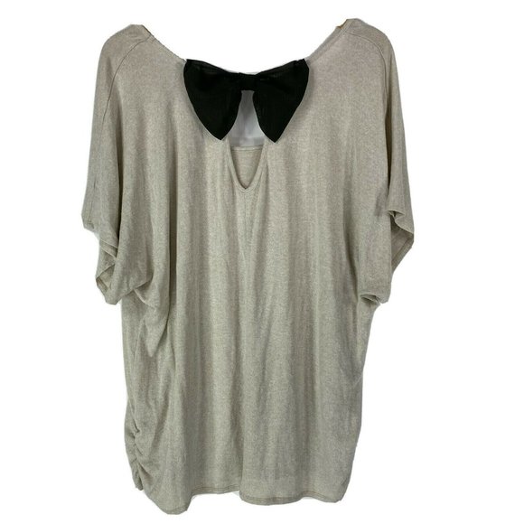 Tempted 3X Blouse Thin Knit Top Beige Sheer Green